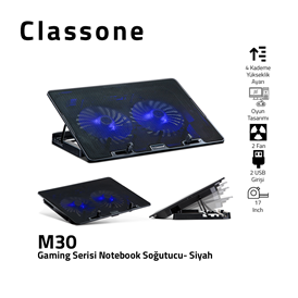CLASSONE M30 2xFAN 2xUSB 4xYUKSEKLIK 14  17 GAMING NOTEBOOK SOGUTUCU SIYAH