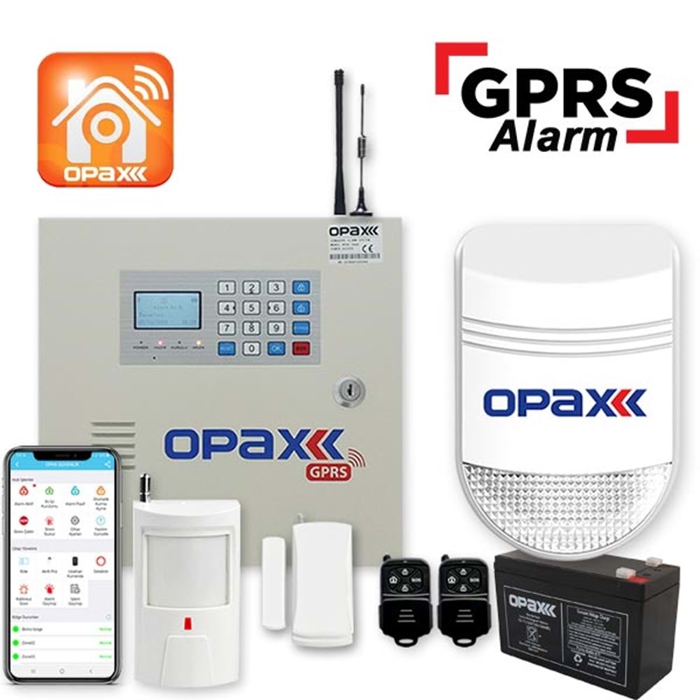 OPAX-2646 GPRS ALARM PANELİ & BGR-10 KABLOLU SİRENLİ FULL SET AKÜ DAHİL (1 YIL AHM ÜCRETSİZ)